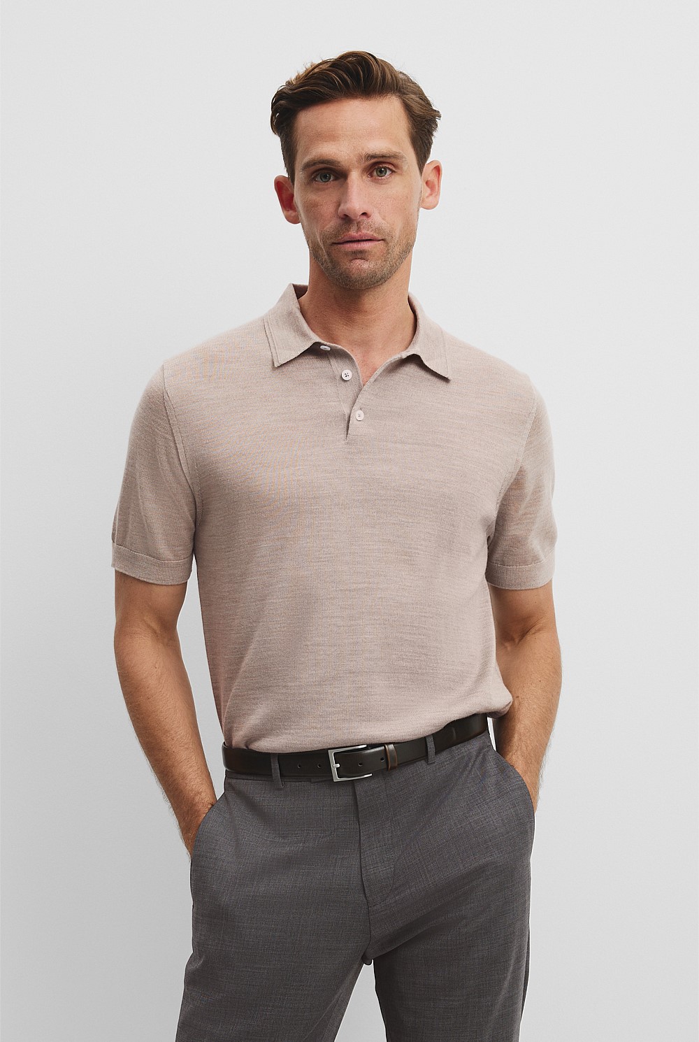 Short Sleeve Australian Merino Button Knit Polo