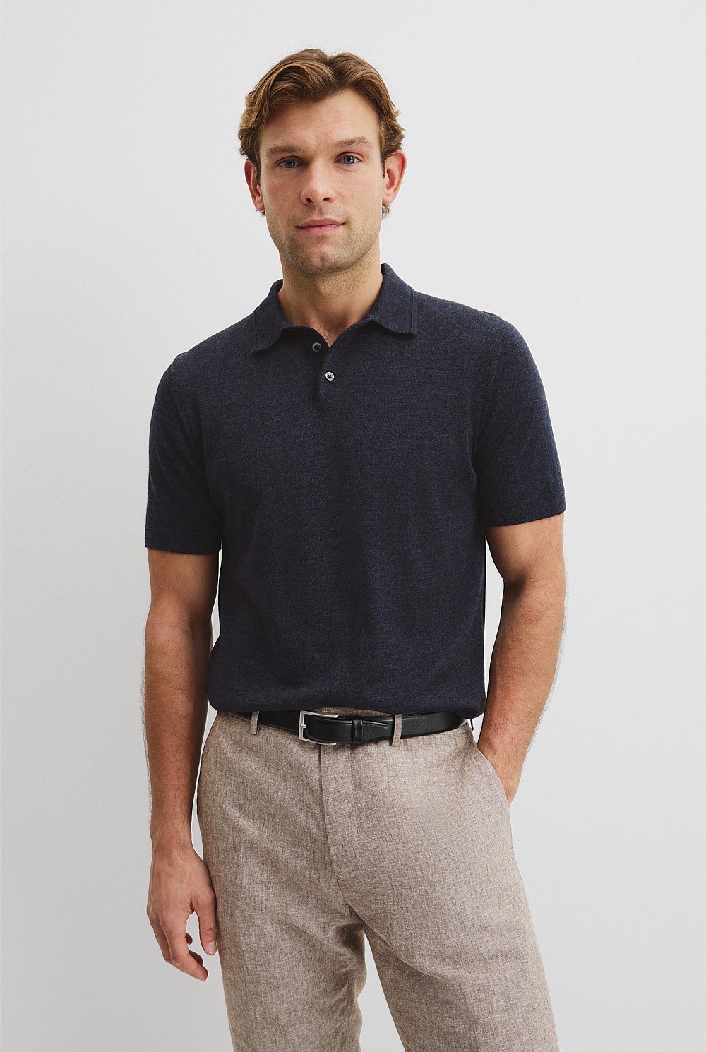 Australian Merino Short Sleeve Button Knit Polo