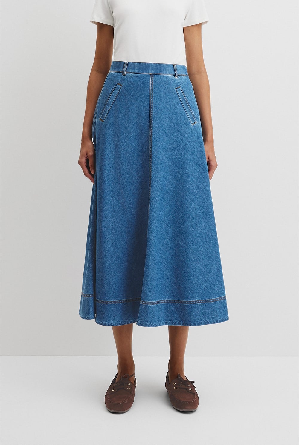 Lightweight Denim Midi Skirt