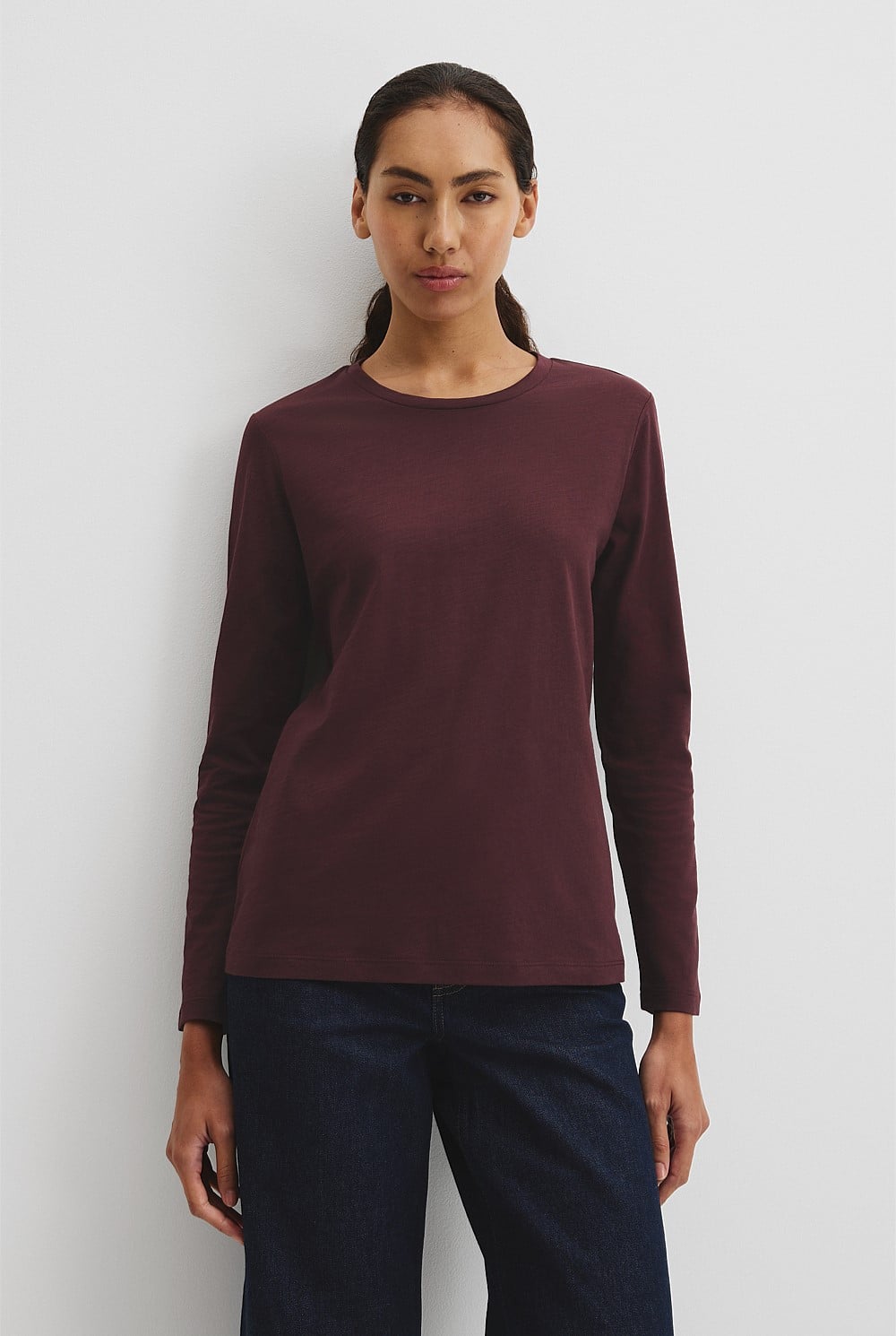Australian Good Earth Cotton Textured Slub Long Sleeve T-Shirt