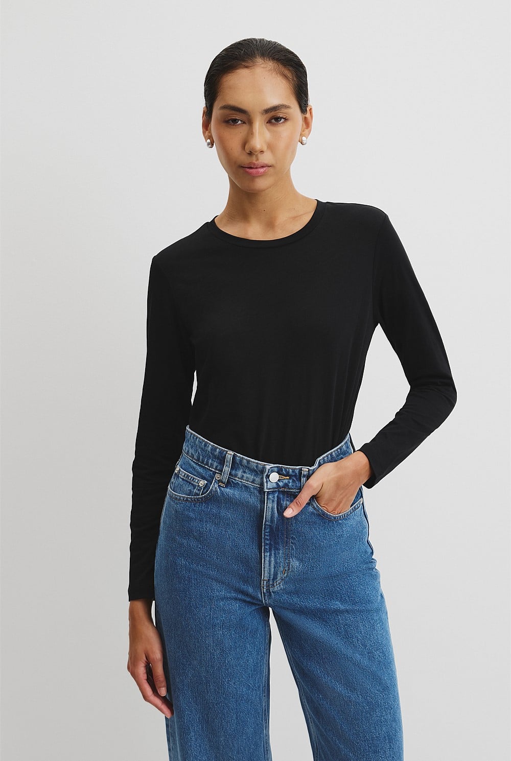 Australian Good Earth Cotton Textured Slub Long Sleeve T-Shirt