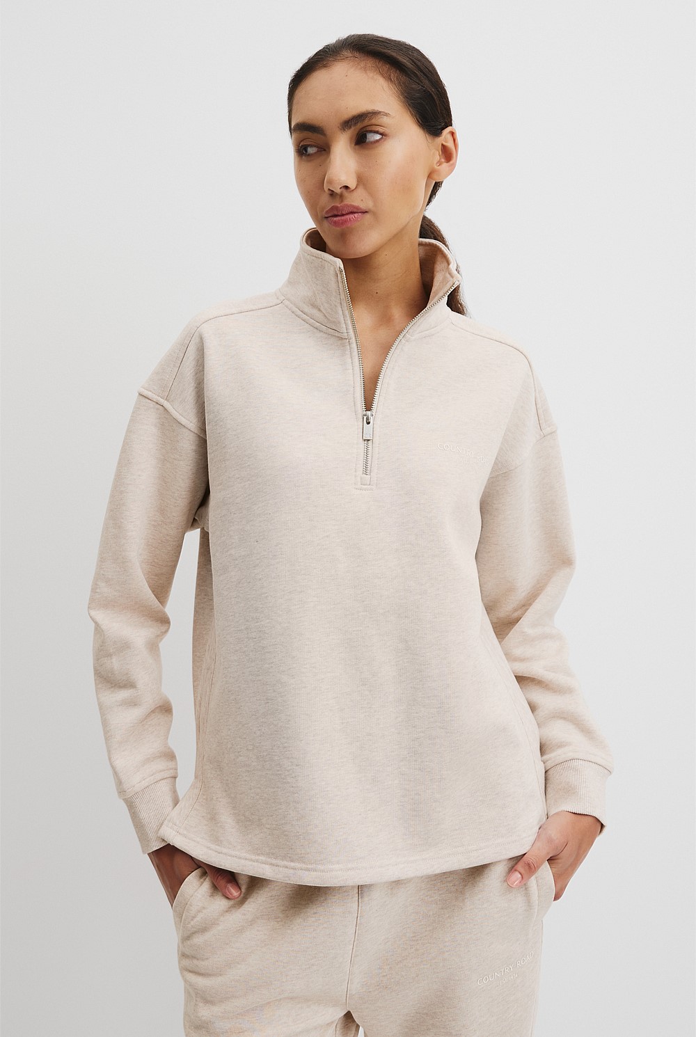 Australian Good Earth Cotton Zip Neck Sweat