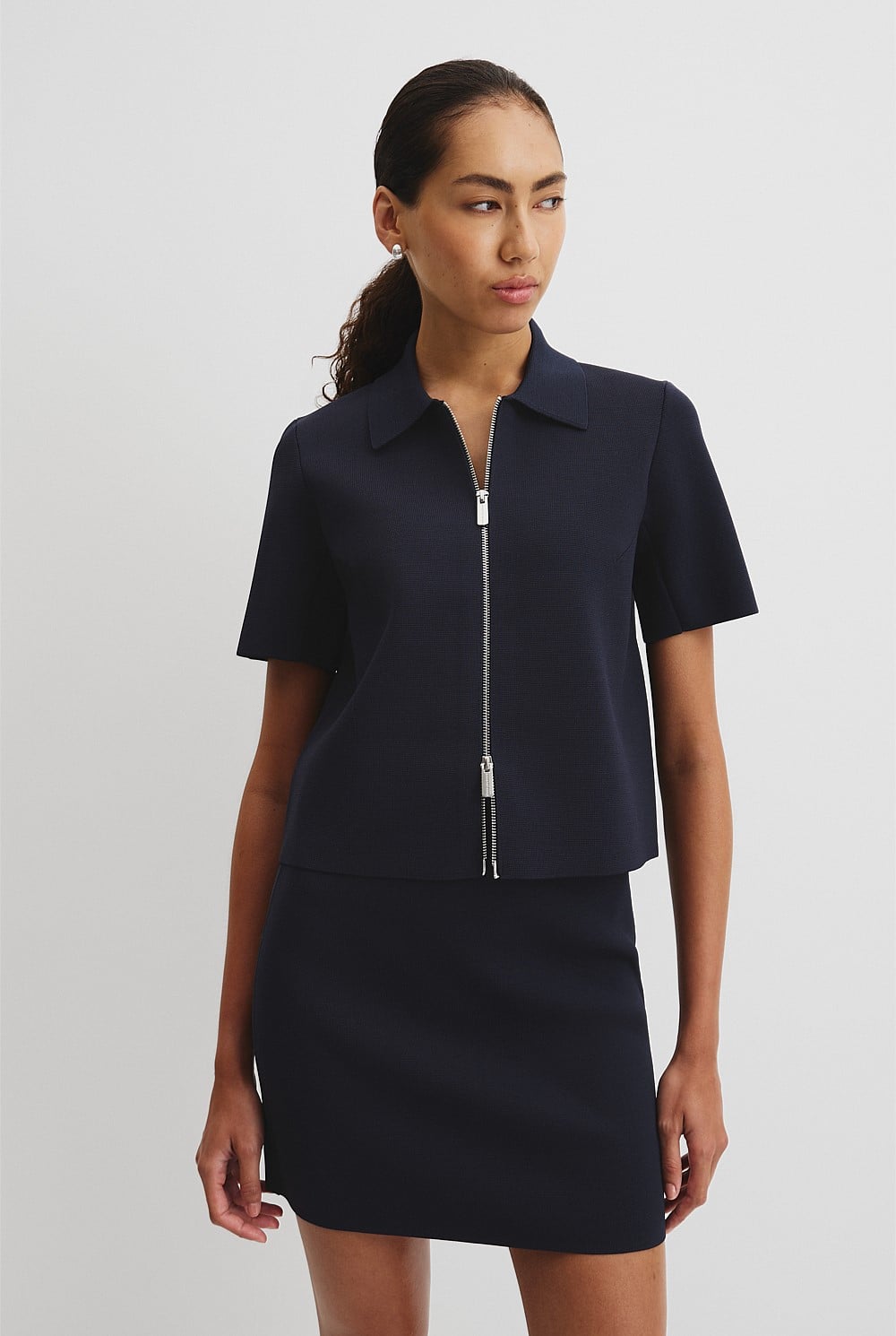 Short Sleeve Compact Zip Knit