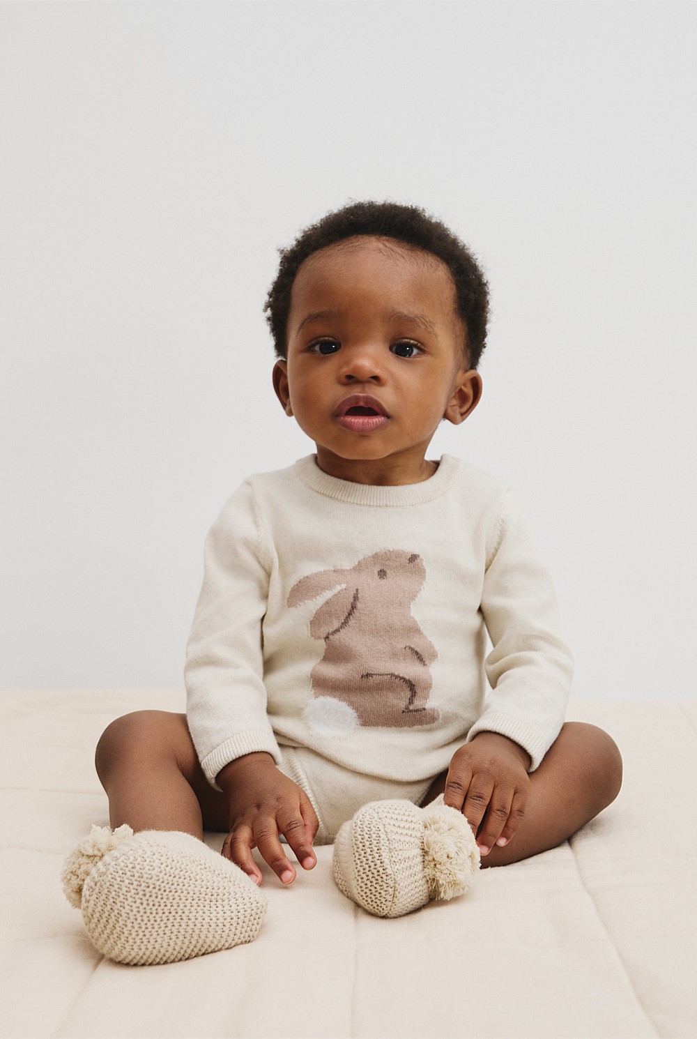 Organically Grown Cotton Cord Knit Bunny Bodysuit