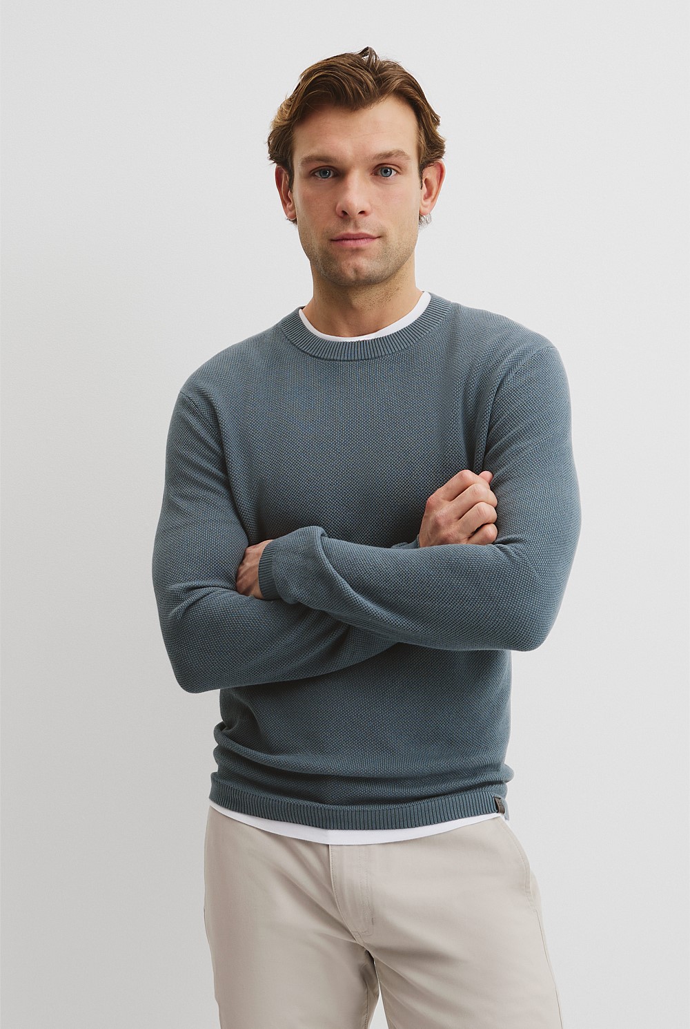 Australian Good Earth Cotton Pique Crew Neck Knit