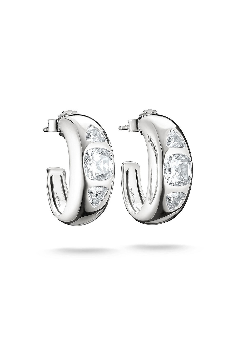 Bold Hoop Earrings With Stones In Silver