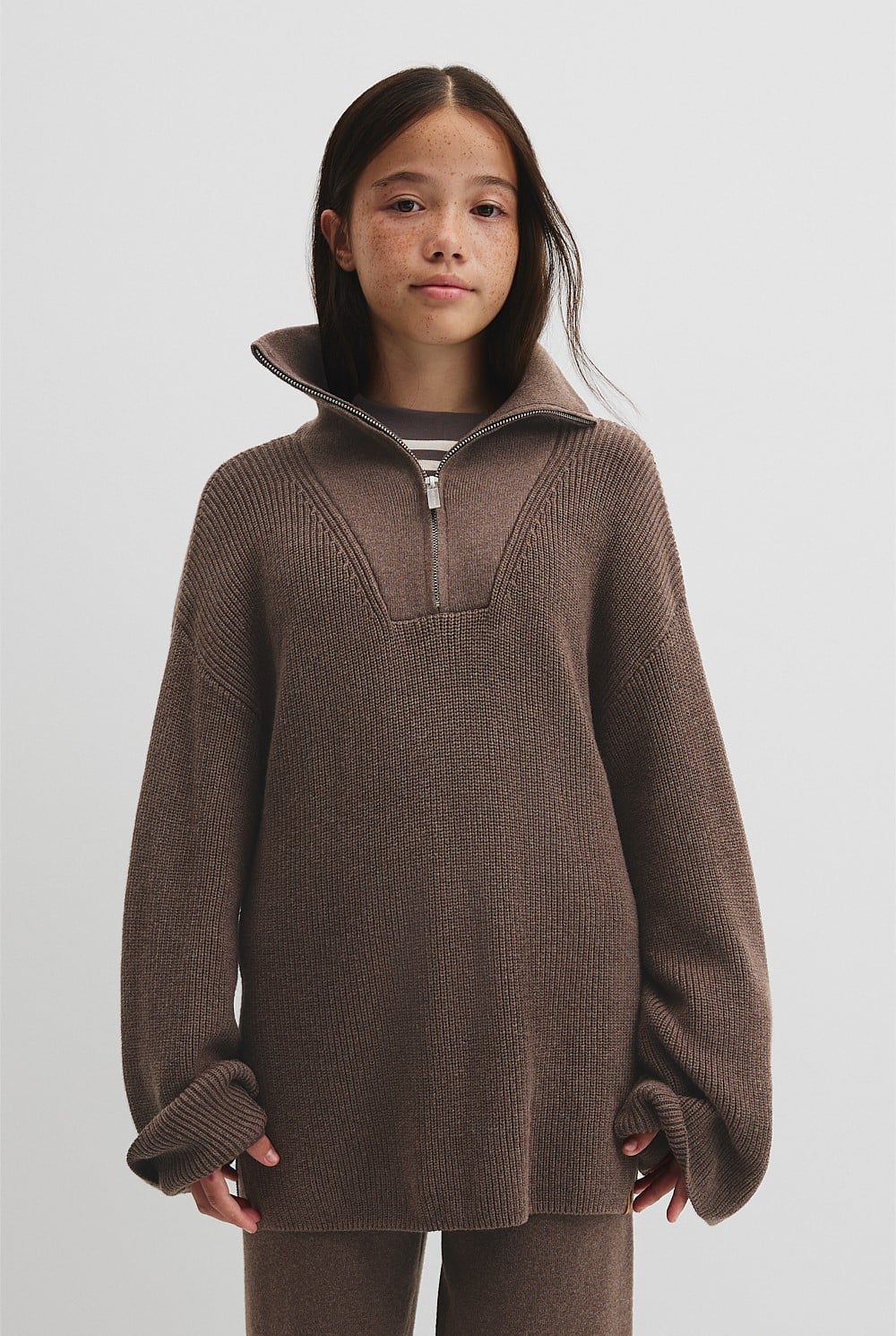Teen Half Zip Rib Knit