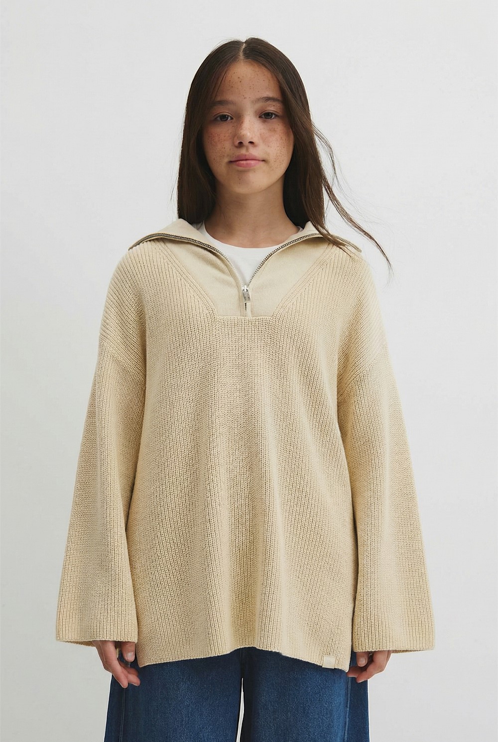 Teen Half Zip Rib Knit