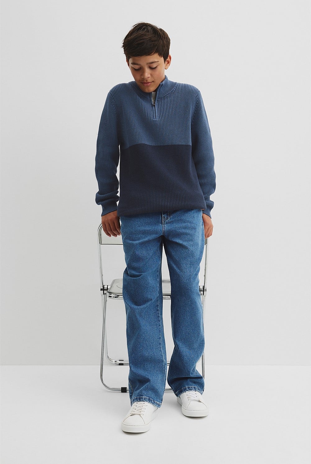 Teen Australian Cotton Spliced Half Zip Knit