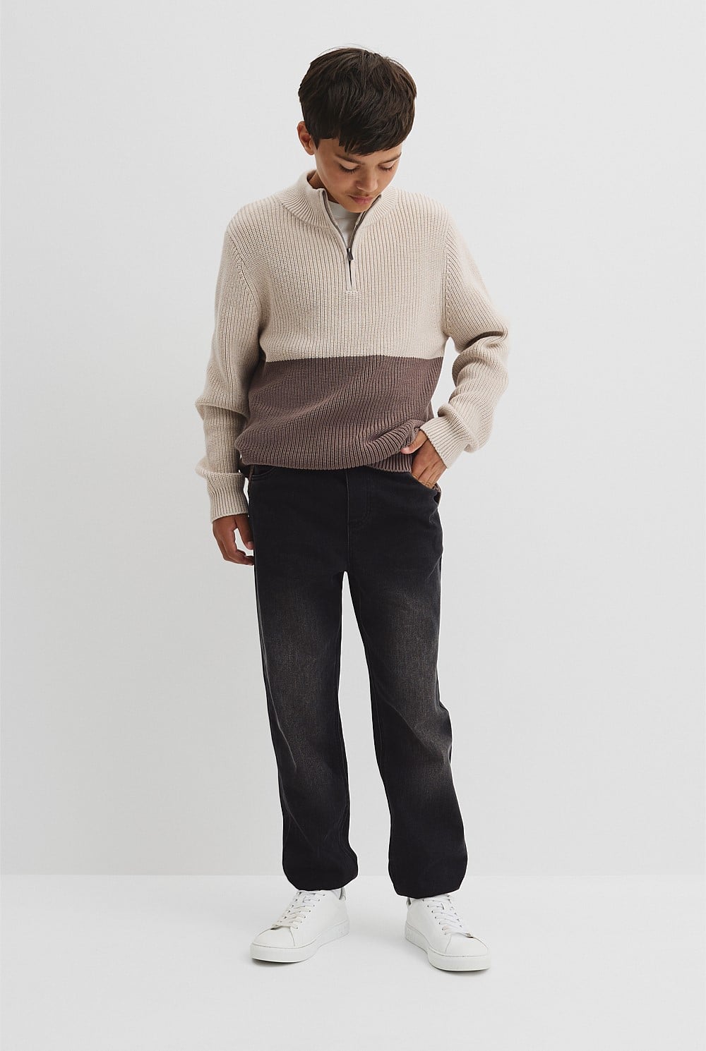 Teen Australian Cotton Spliced Half Zip Knit