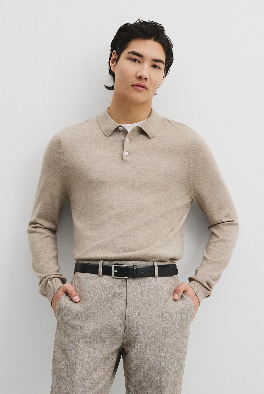 Australian Merino Long Sleeve Am Button Polo Knit