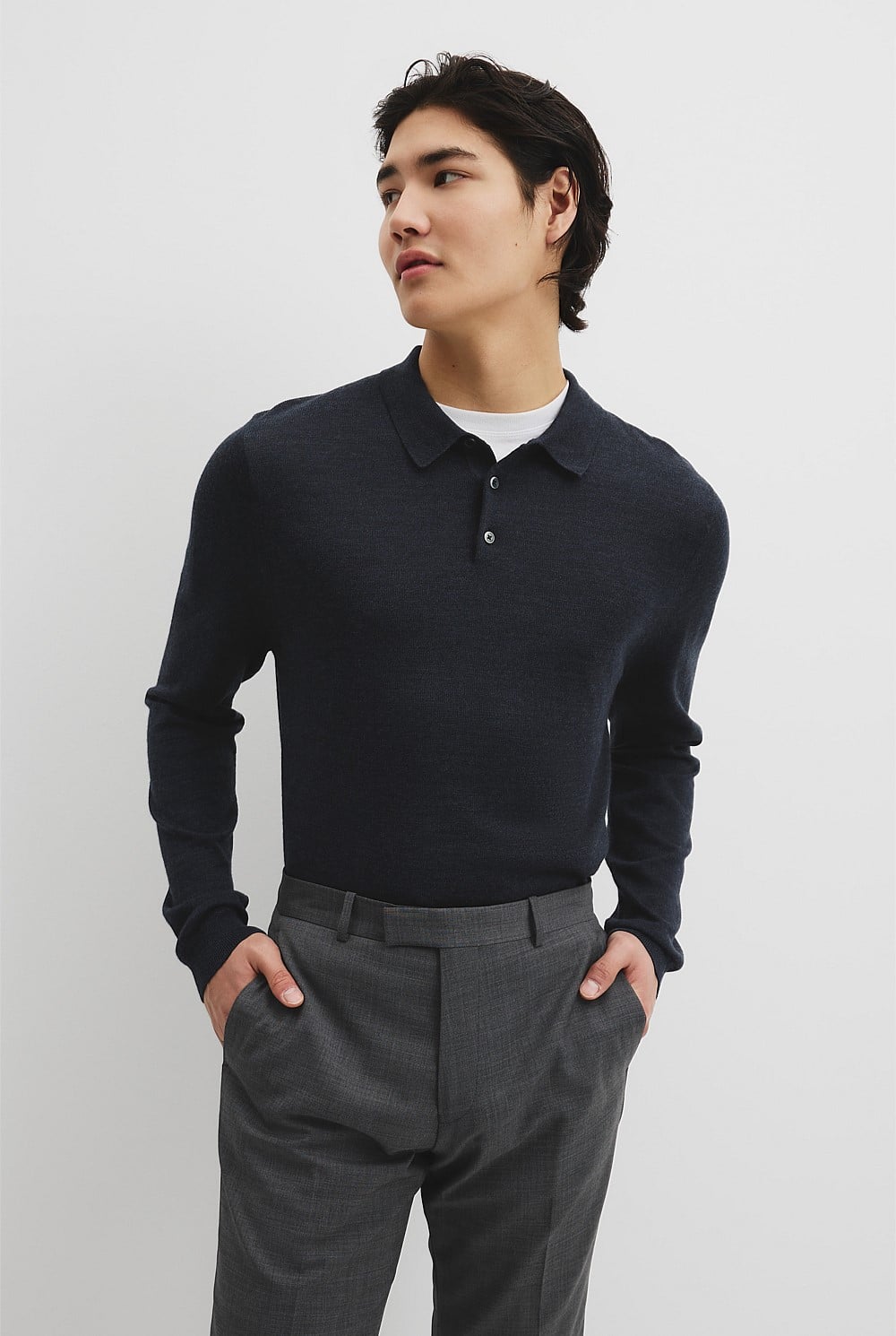 Australian Merino Long Sleeve Am Button Polo Knit