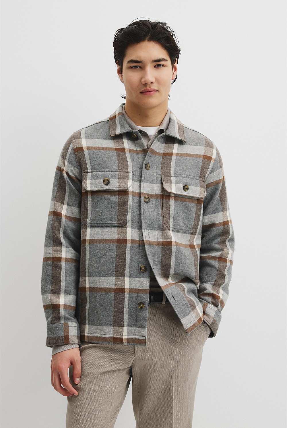 Regular Fit Cotton Blend Check Overshirt
