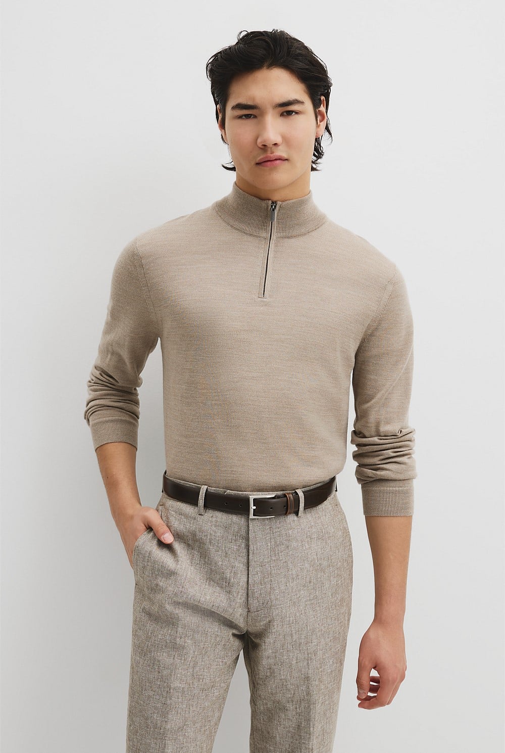 Australian Merino Long Sleeve Vam Hald Zip Knit