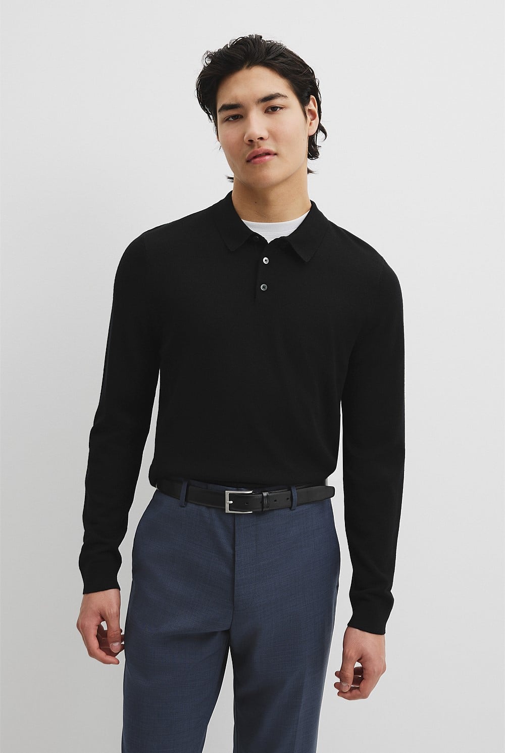 Australian Merino Long Sleeve Am Button Polo Knit