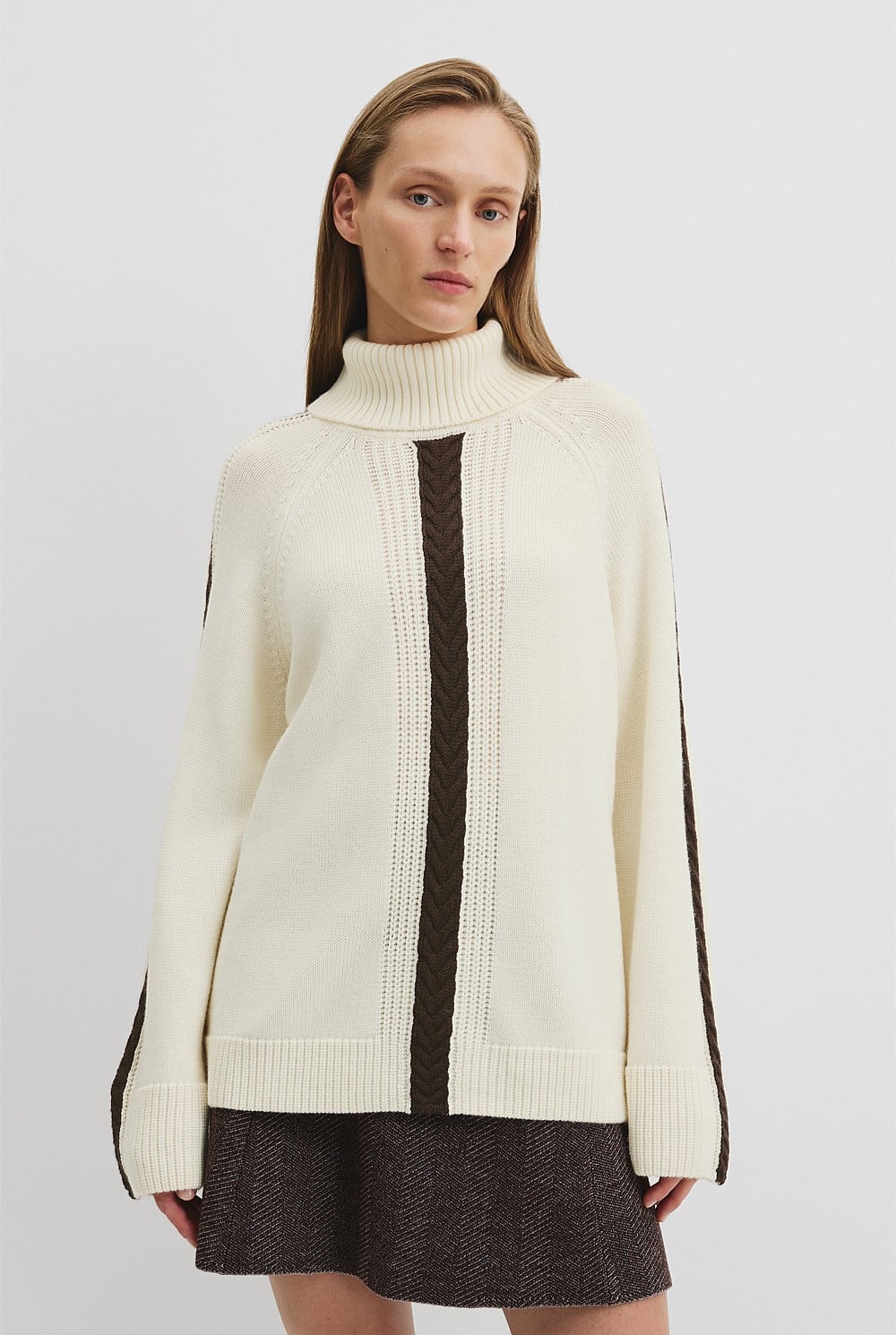 Australian Merino Wool Stitch Detail Funnel Knit