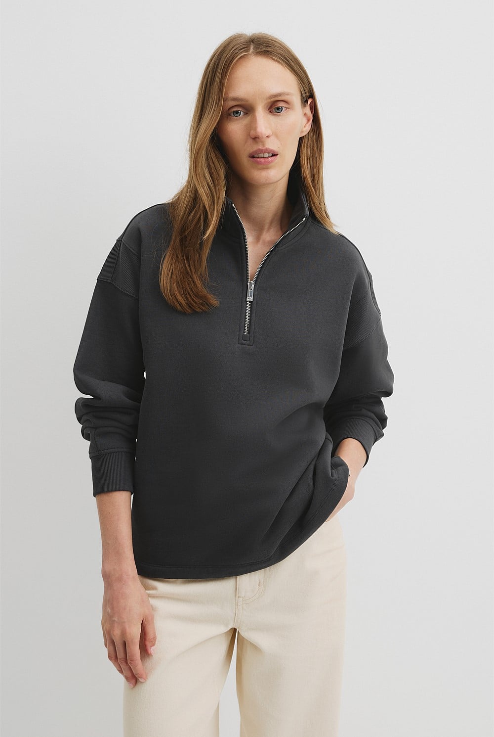 Australian Good Earth Cotton Draw Cord Zip Sweat