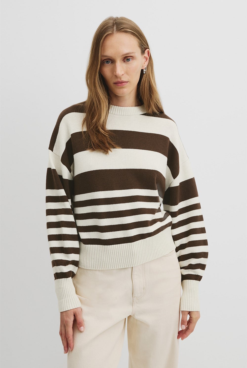 Stripe Crop Crew Neck Knit