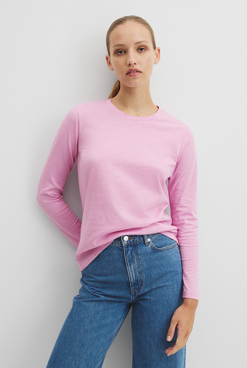 Australian Good Earth Cotton Textured Slub Long Sleeve T-Shirt