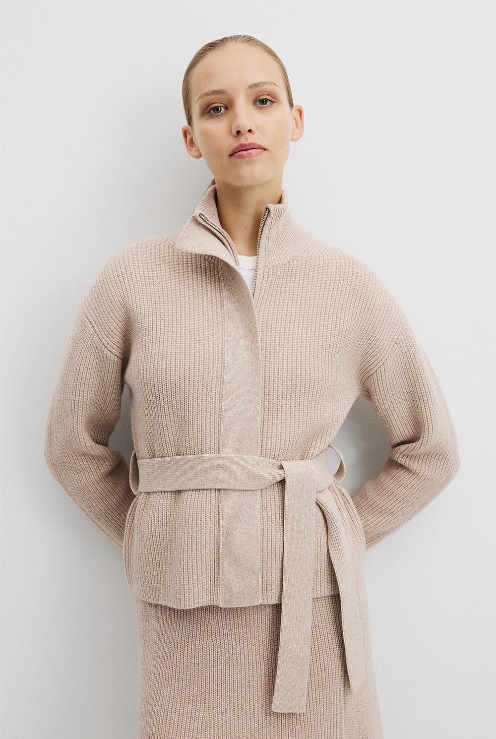 Australian Cotton Blend Belted Knit Jacket