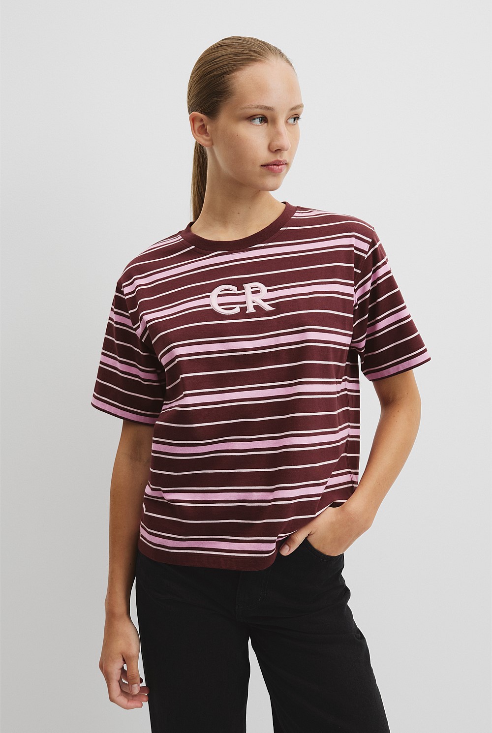 Australian Cotton Stripe CR Logo T-Shirt