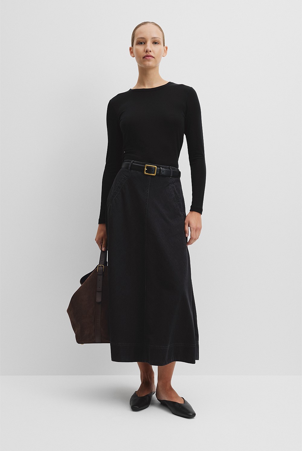 Lightweight Denim Midi Skirt