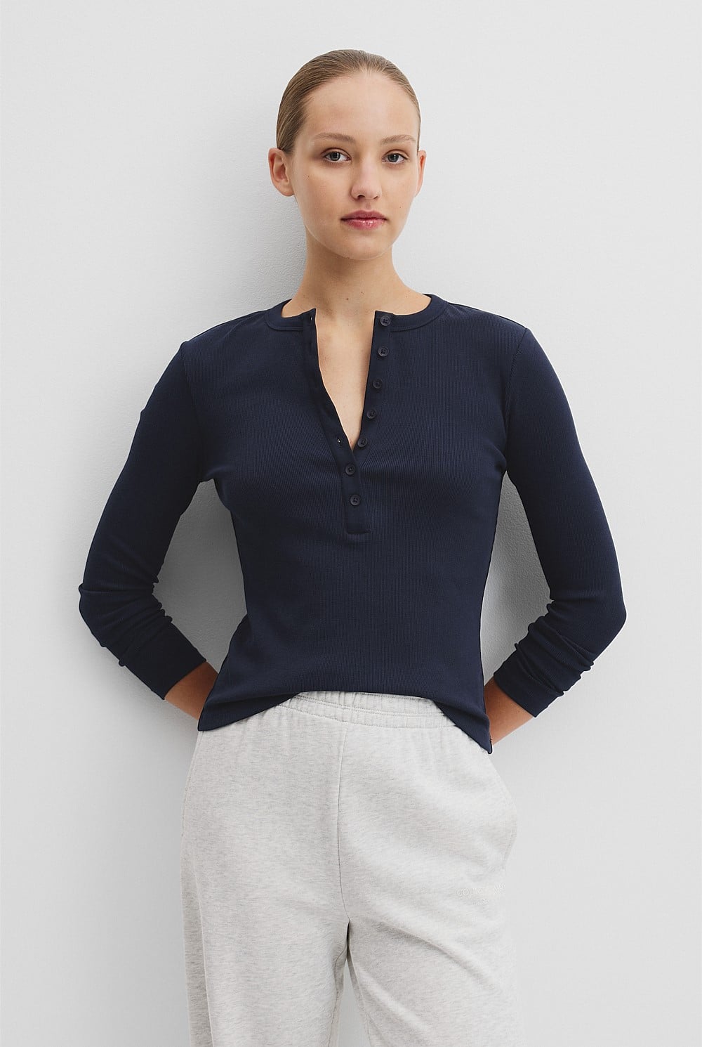 Australian Cotton Blend Rib Henley Top