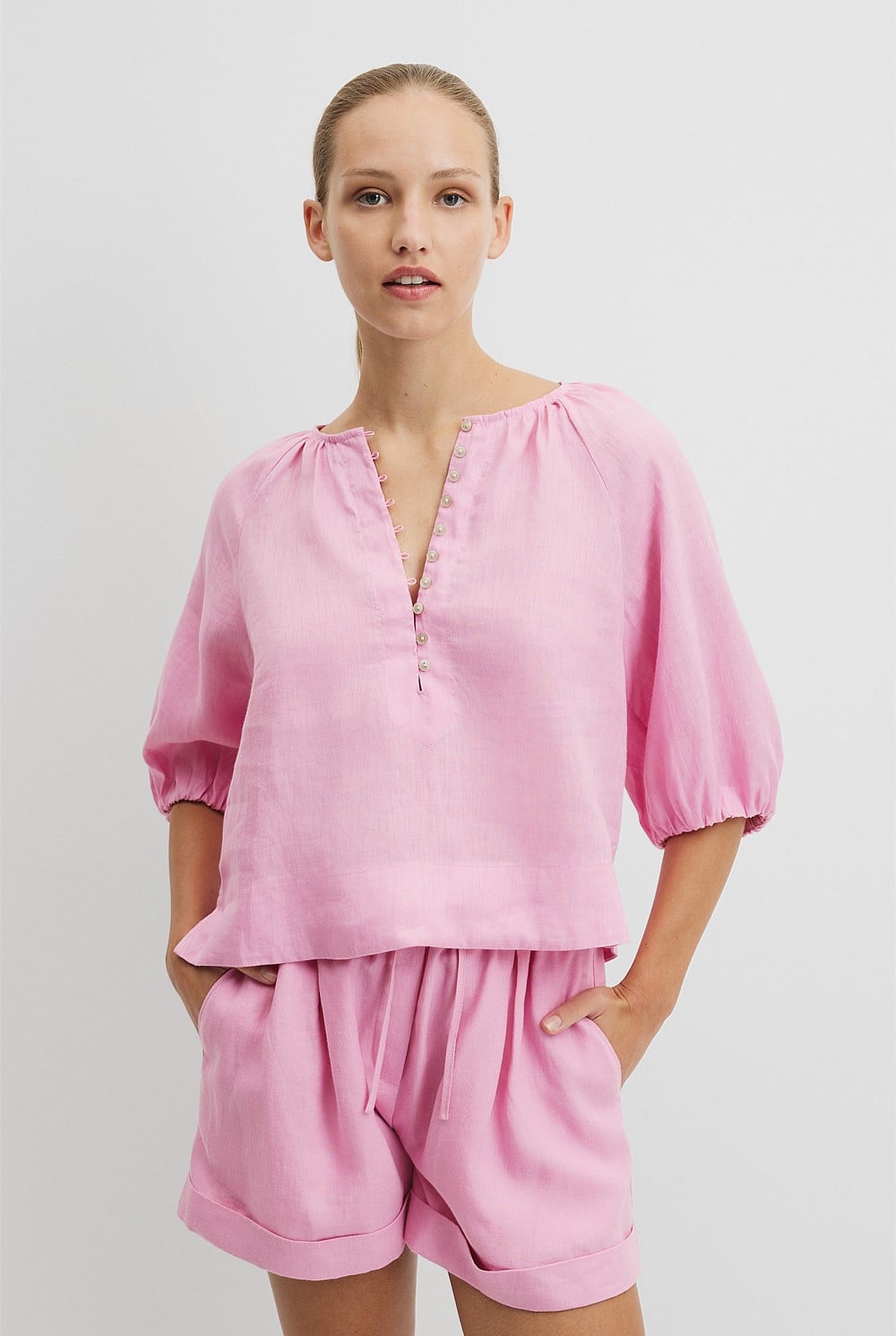 Linen Gathered Linen Top