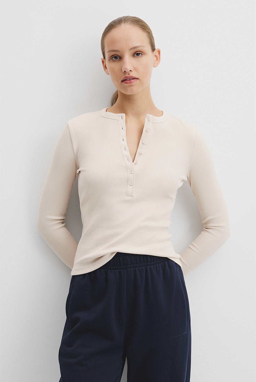 Australian Cotton Blend Rib Henley Top