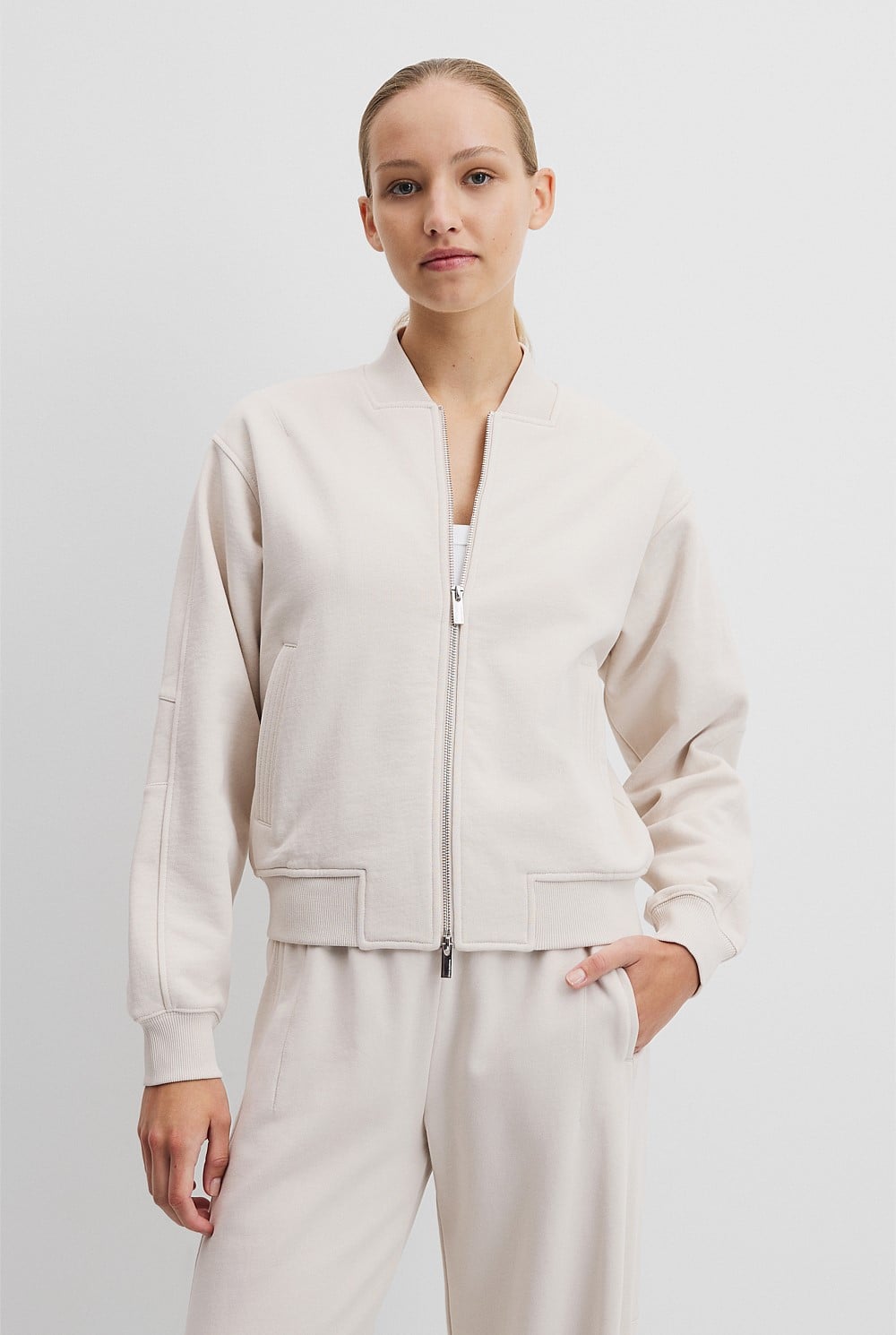 Australian Good Earth Cotton Zip Bomber Sweat