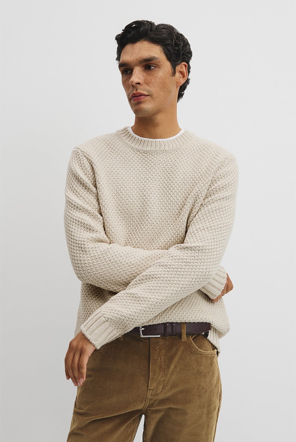 Australian Good Earth Cotton Blend Textured Crew Knit