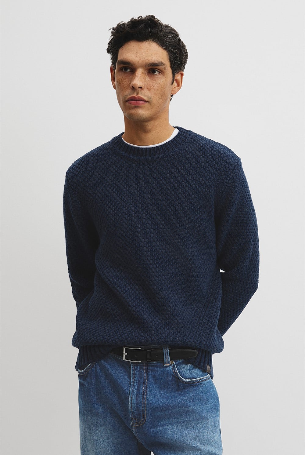 Australian Good Earth Cotton Blend Textured Crew Knit