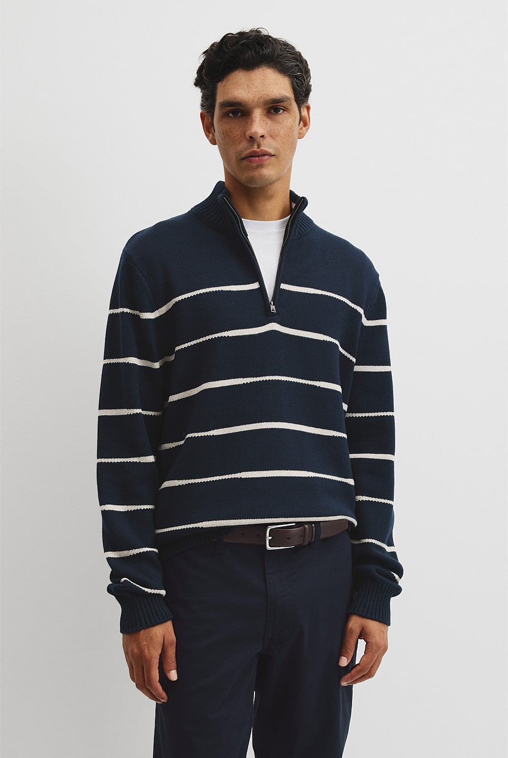 Australian Good Earth Cotton Half Zip Stripe Knit
