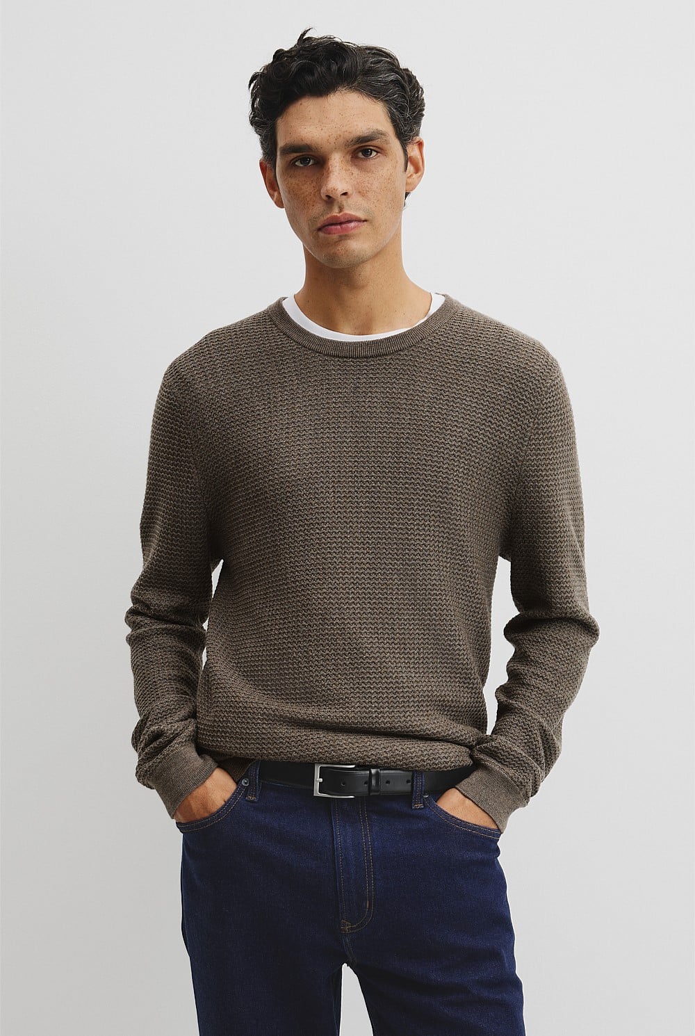 Australian Merino Wool Textured Crew Neck Knit