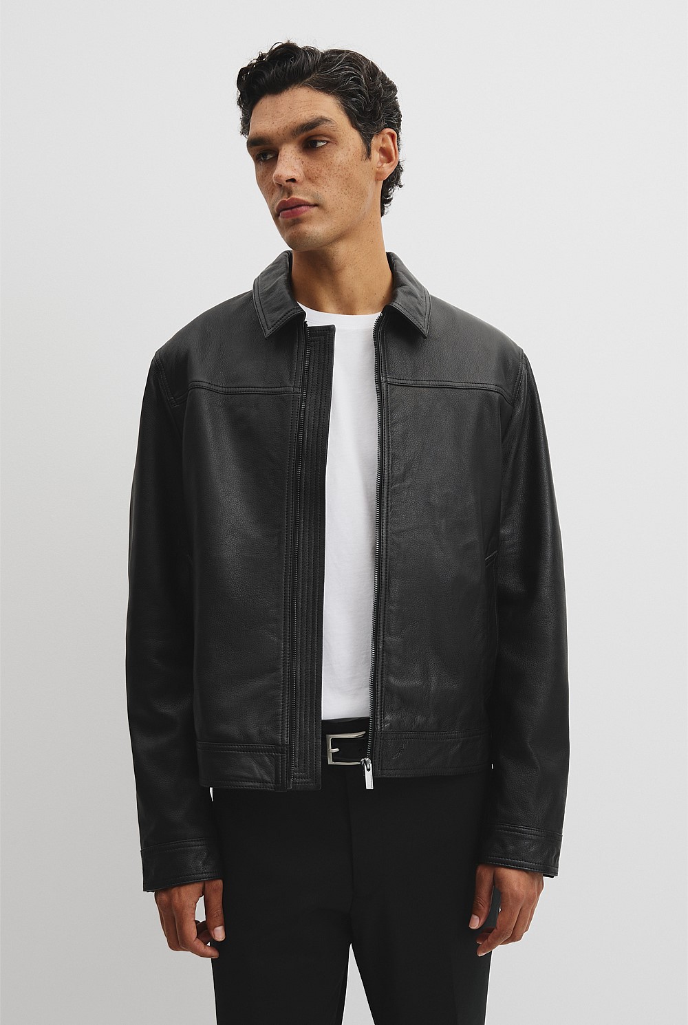 Leather Zip Through Jacket