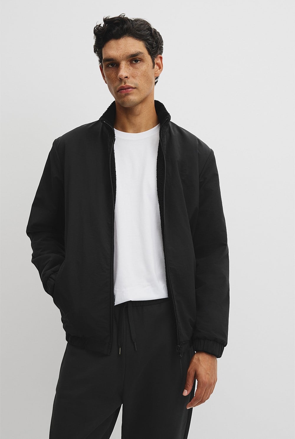 Reverse Sherpa Zip Through Jacket