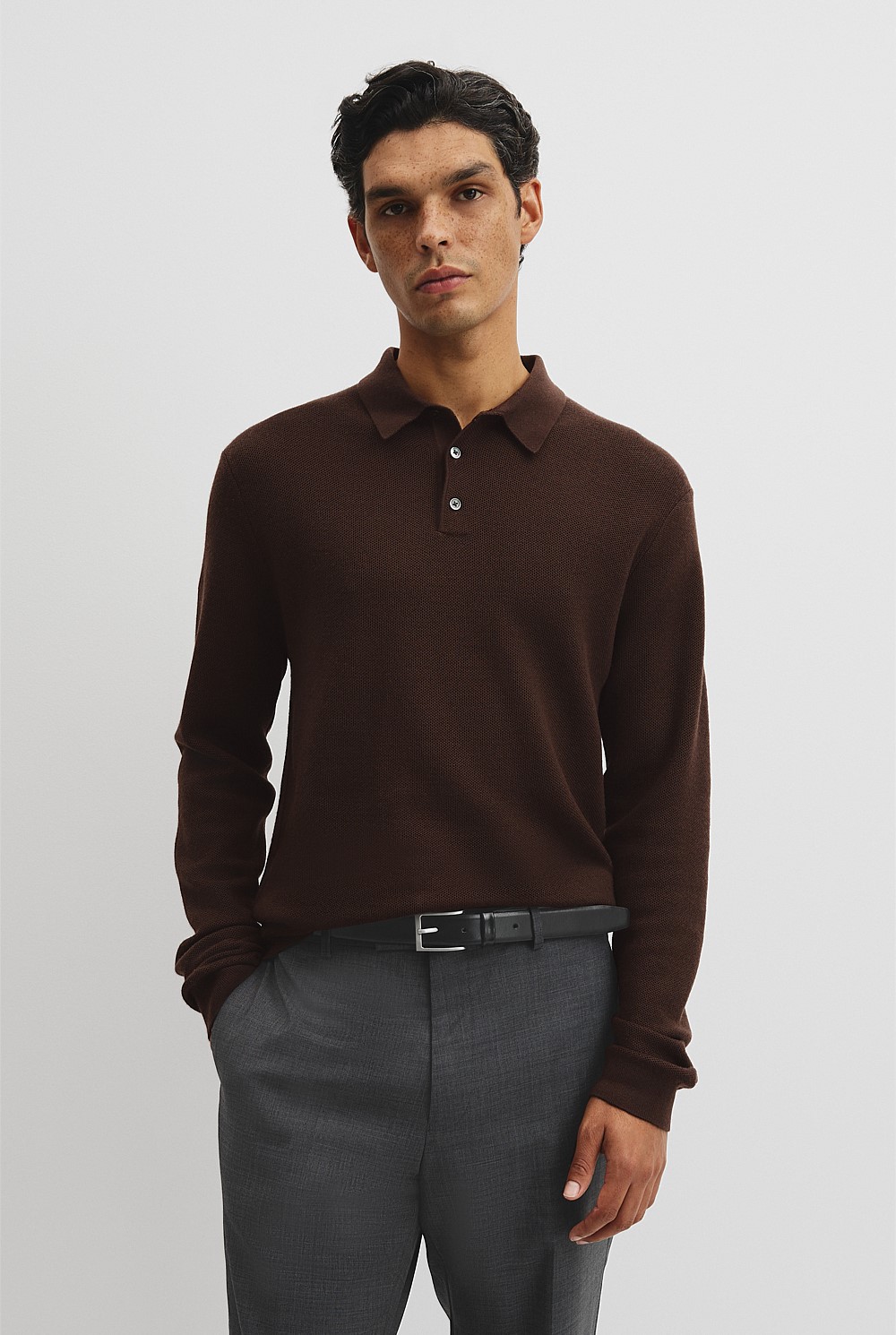 Australian Merino Textured Polo Knit