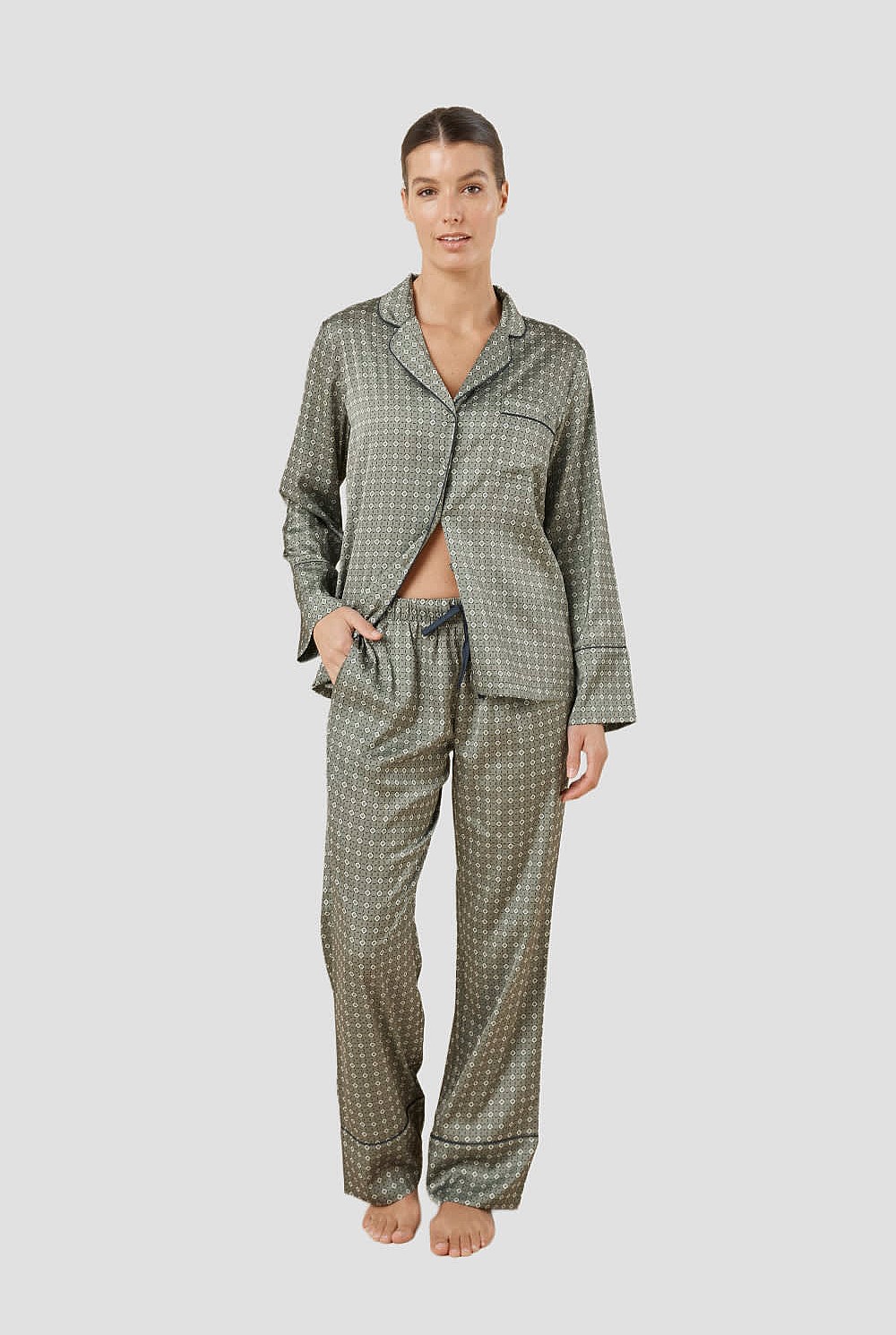 Kienna Geo Printed Silky Satin Pj Set