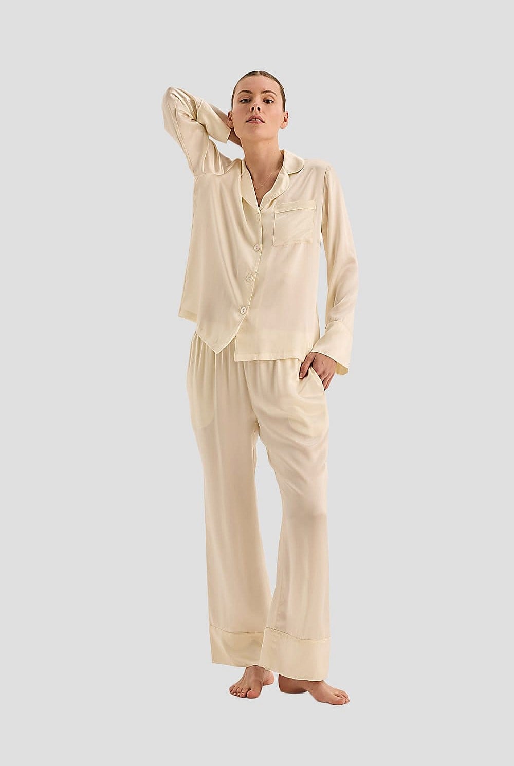 Emerald Pure Silk Long Sleeve Wide Leg Pyjama Set