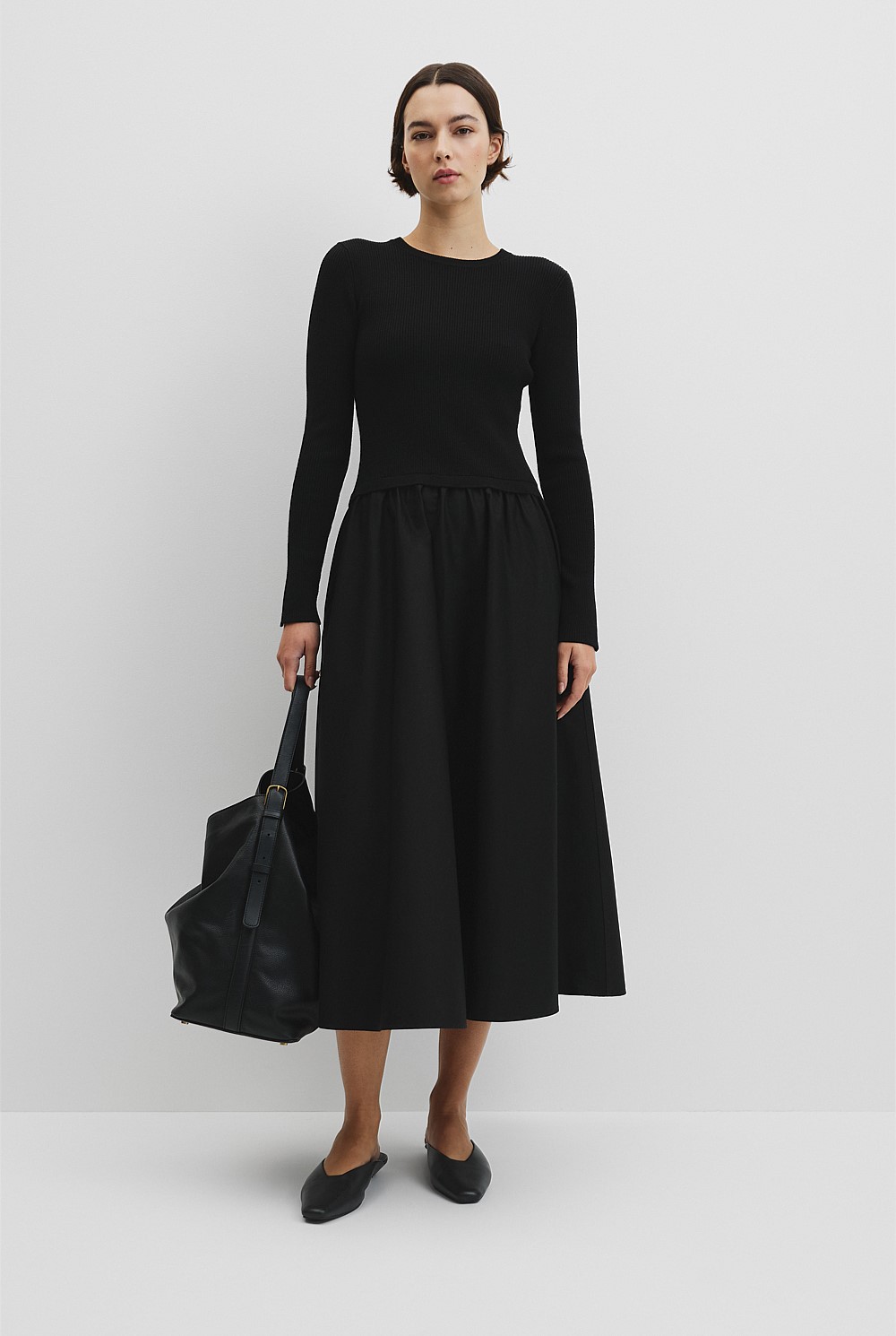 Long Sleeve Mix Media Knit Dress