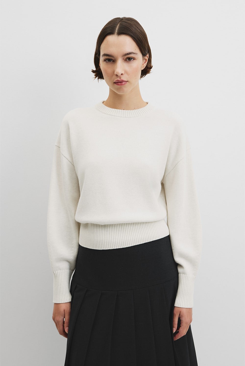 Organically Grown Cotton Blend Crop Crew Neck Knit