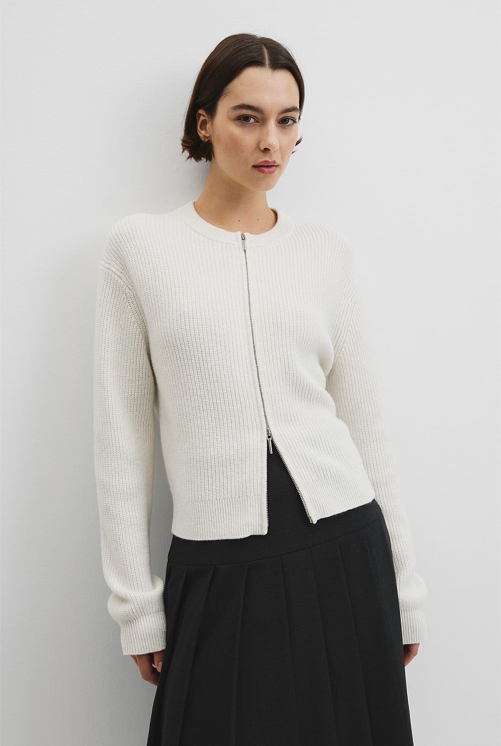 Australian Cotton Wool Blend Zip Through Knit Cardigan