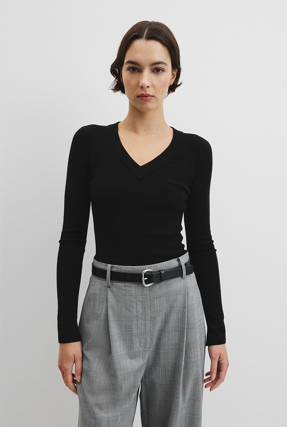 Wool Silk V-Neck Neck