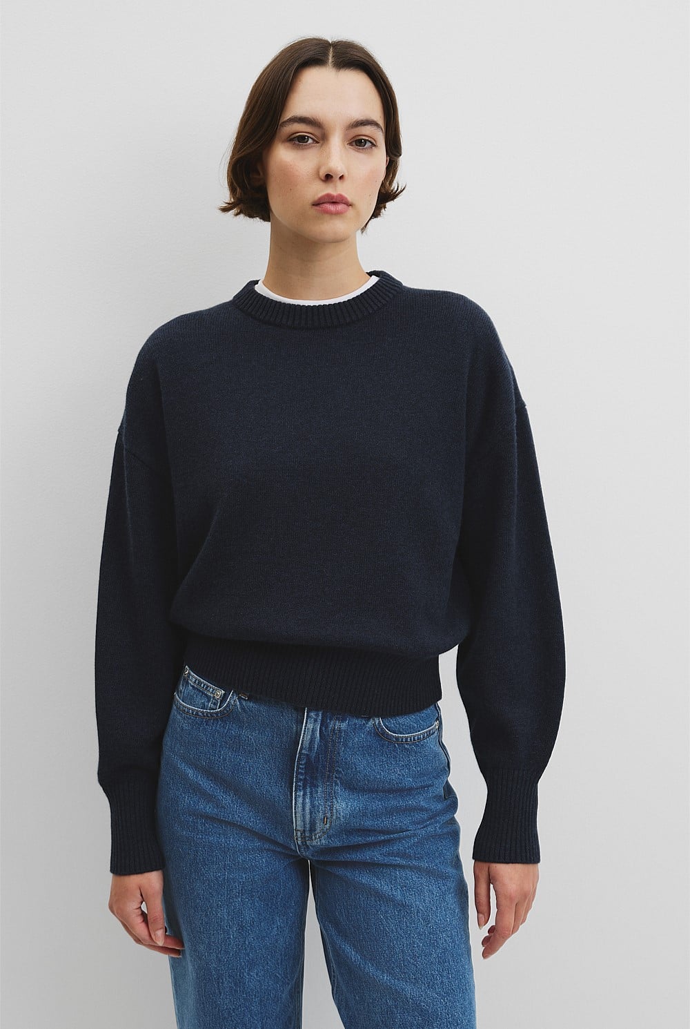 Organically Grown Cotton Blend Crop Crew Neck Knit