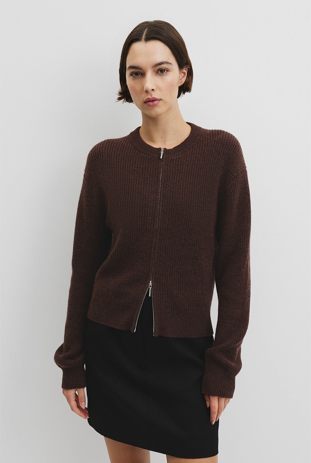 Australian Cotton Wool Blend Zip Through Knit Cardigan
