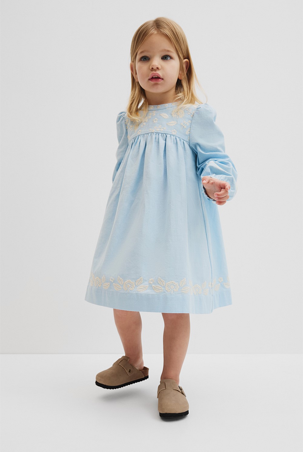Long Sleeve Embroidered Smock Dress
