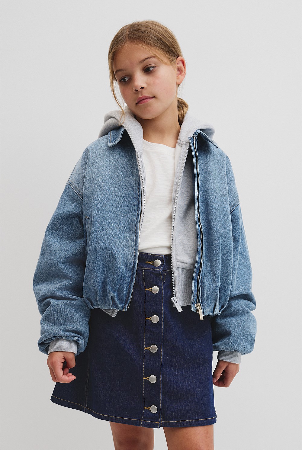 Denim Pleated Bomber