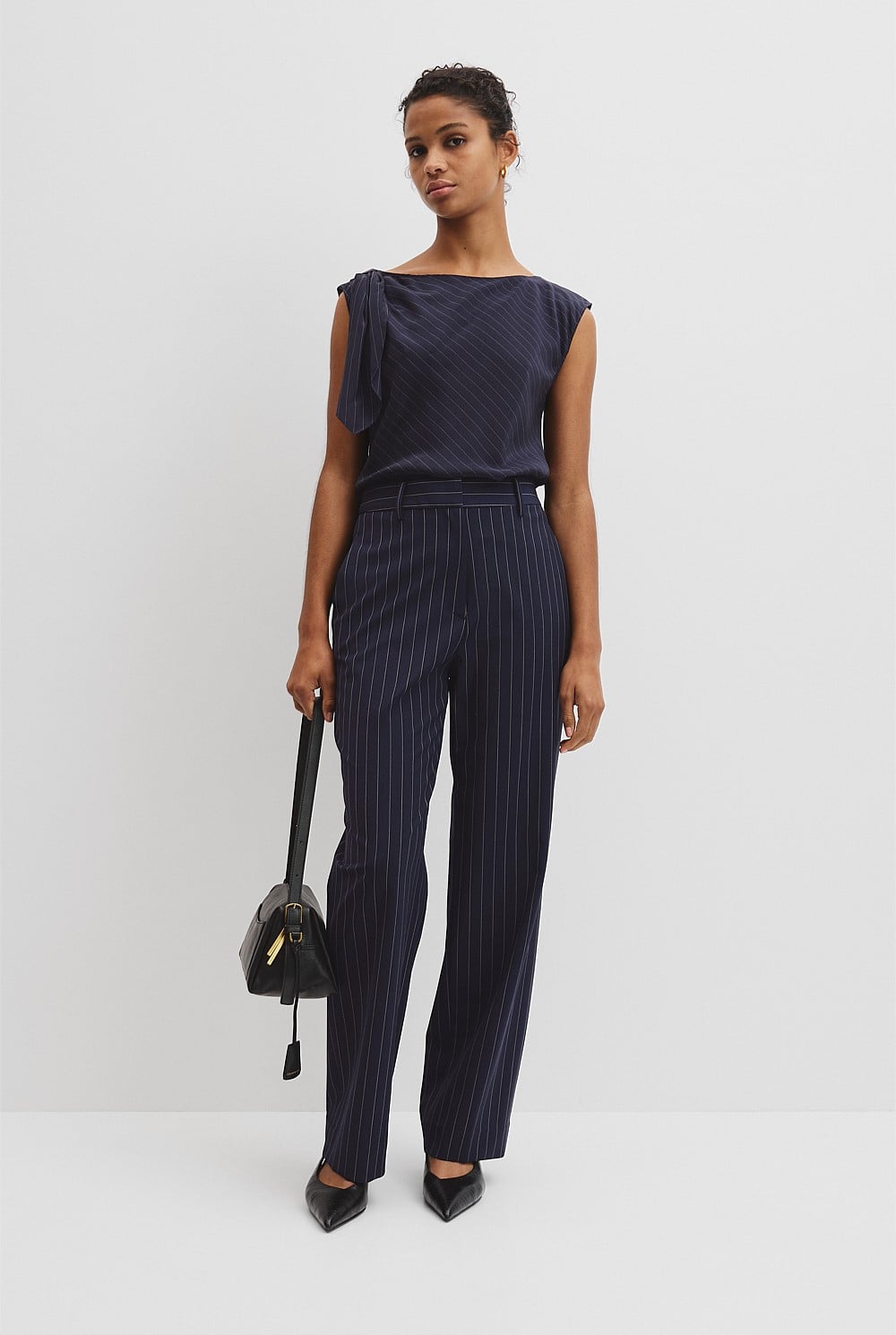 Wool Blend Tailored Straight Pinstripe Pant