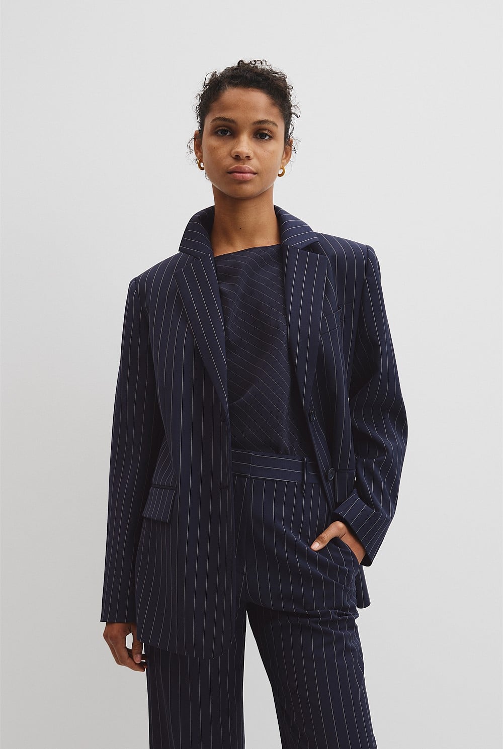 Wool Blend Classic Pinstripe Blazer