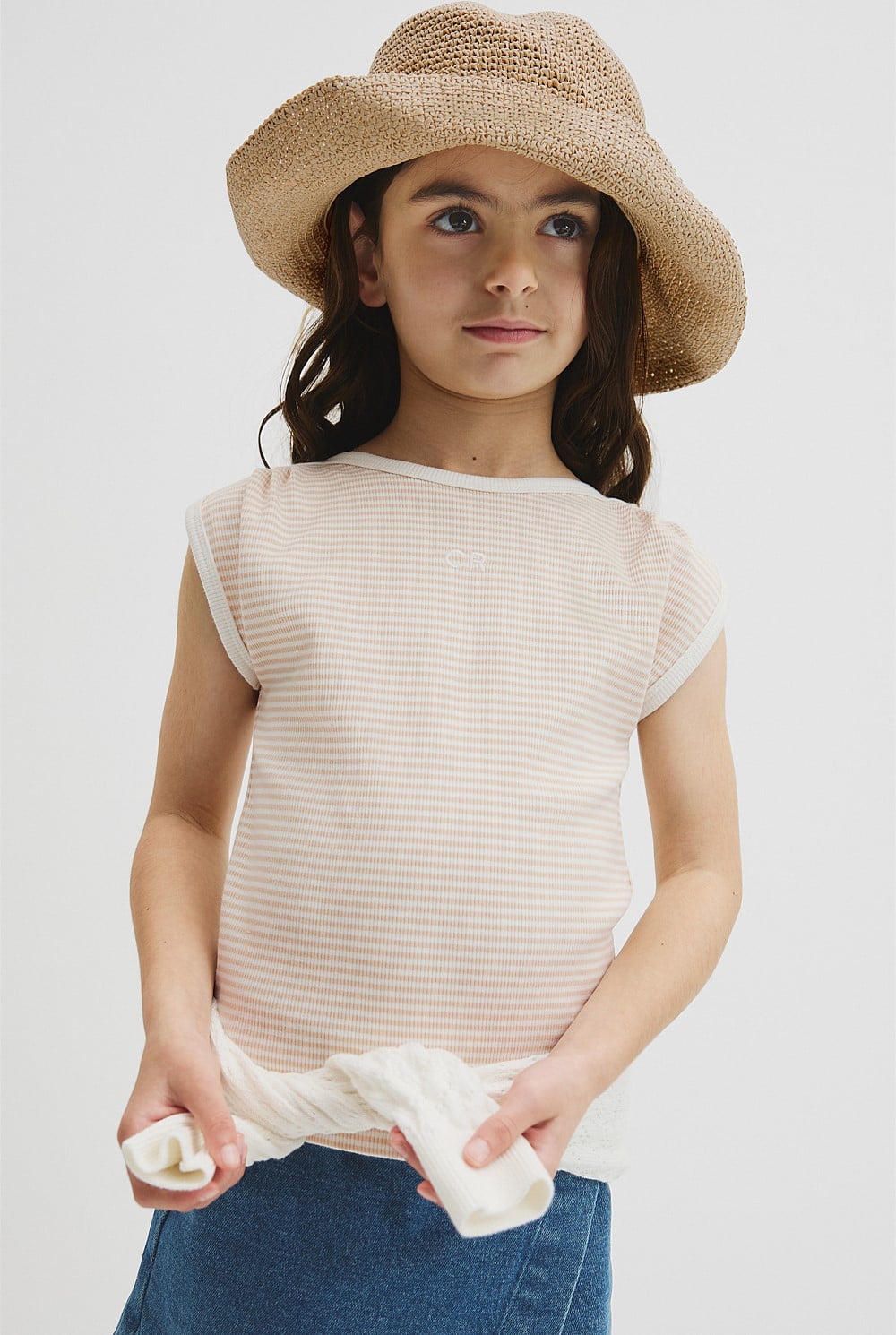 Australian Cotton Blend Short Sleeve Stripe Rib T-Shirt